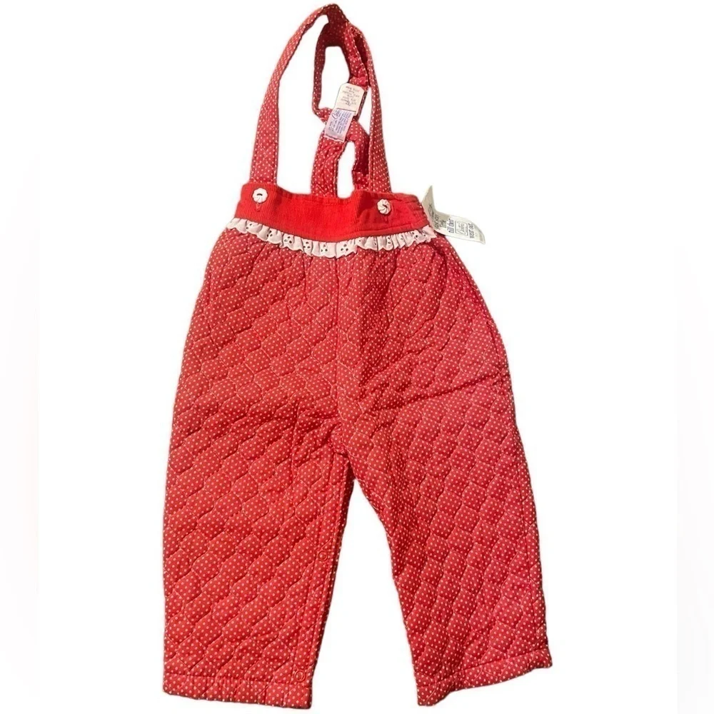 Vintage 60s carters Baby Girl Outfit Red Polk Dot pants quilted eyelet Romper